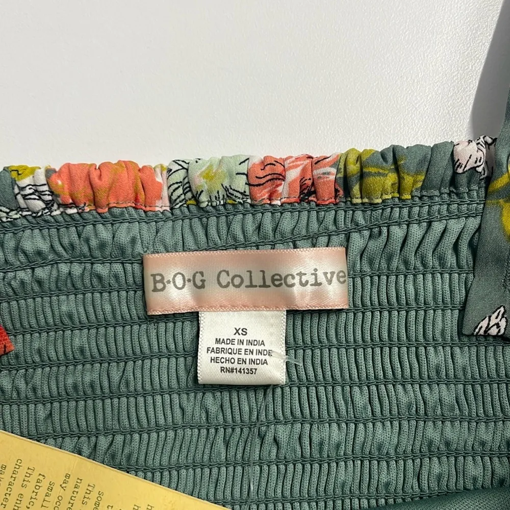 NWT xsmall floral print crop top sweetheart neckline quilted tank top ruched Green Size XS - Image 8