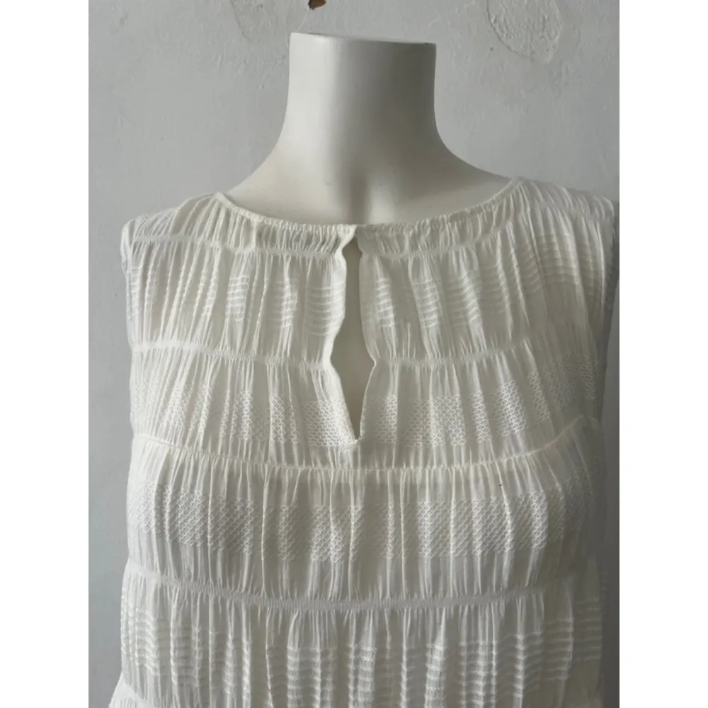 Max Studio sleeveless white cotton tiered flowy gathered house Dress Size L - Image 7