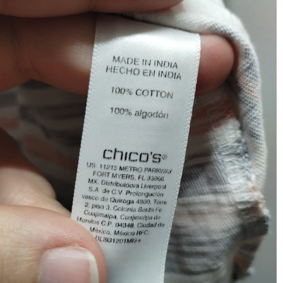 Chico's Size XL (3) Peach Blue Floral Striped Bateau Boat Neck Slub Cotton Tee - Image 7