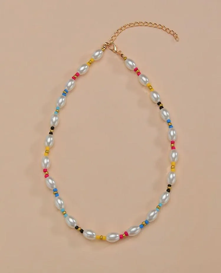 Rainbow Pearl Besded Necklace - Image 2