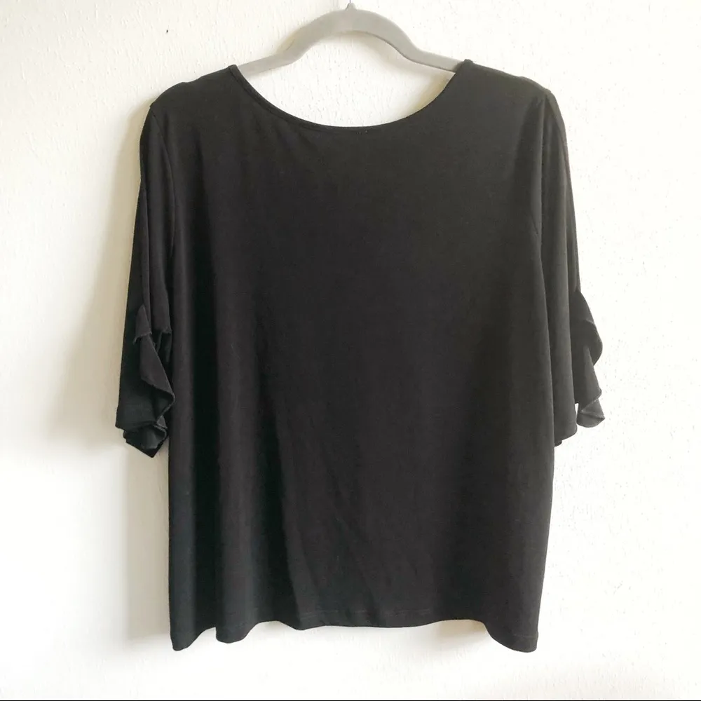 Clara Sun Woo Top Black Ruffle Cuff Half Sleeve Blouse Sz L EUC Size L - Image 9