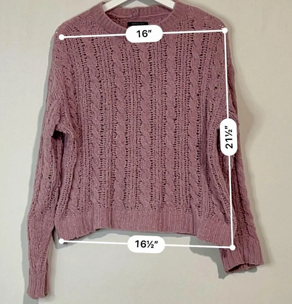 American Eagle Women’s Long Sleeve Loose Knit Pullover Sweater Dusty Pink Medium - Image 5