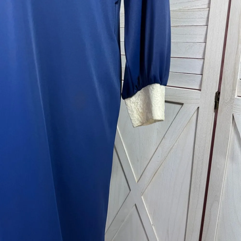 Vintage Shadowline Lace Collar Housecoat Robe Long Sleeve Blue Large - Image 6