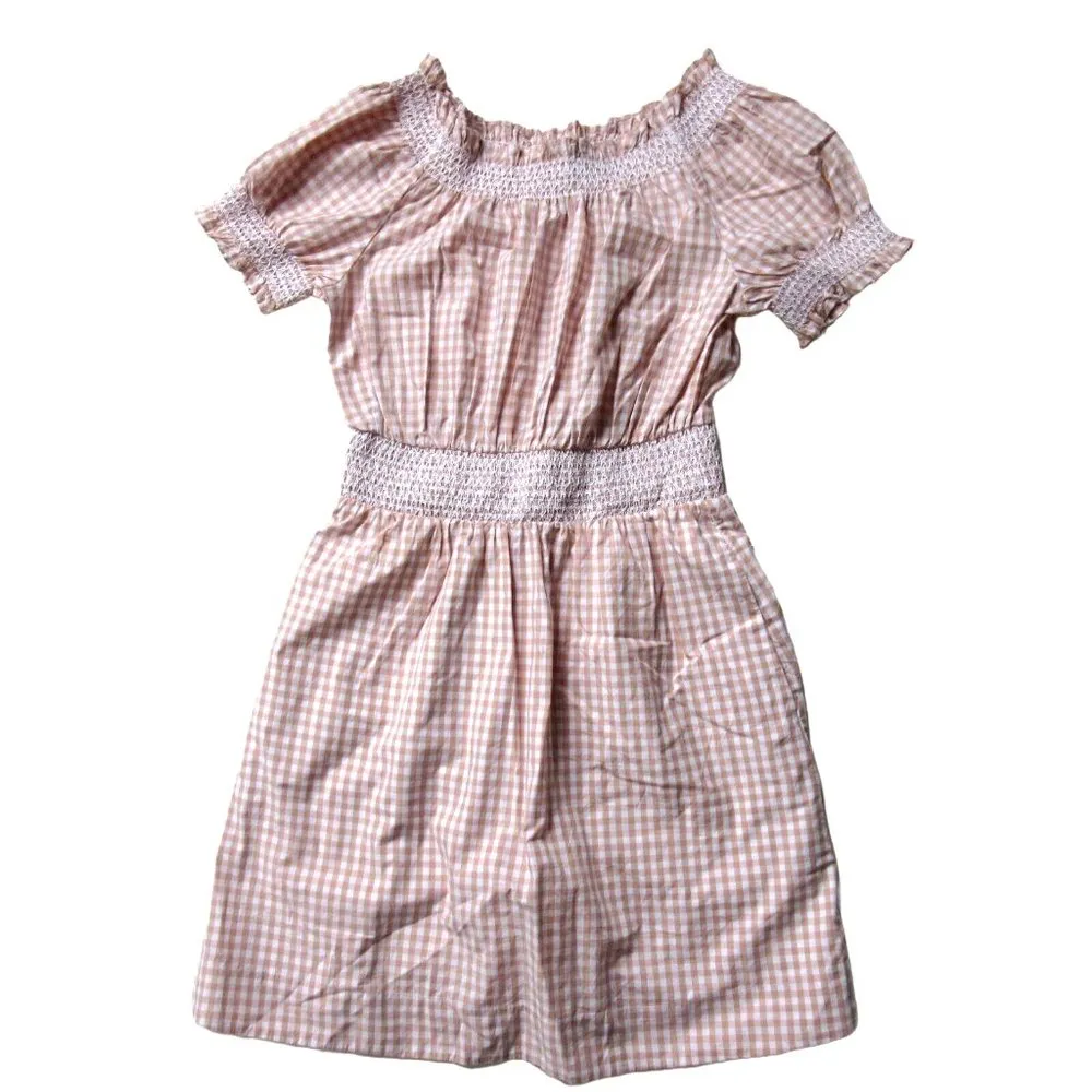 NWT J.Crew Smocked Puff-sleeve in White Warm Clay Gingham Poplin Dress XXS - Image 3