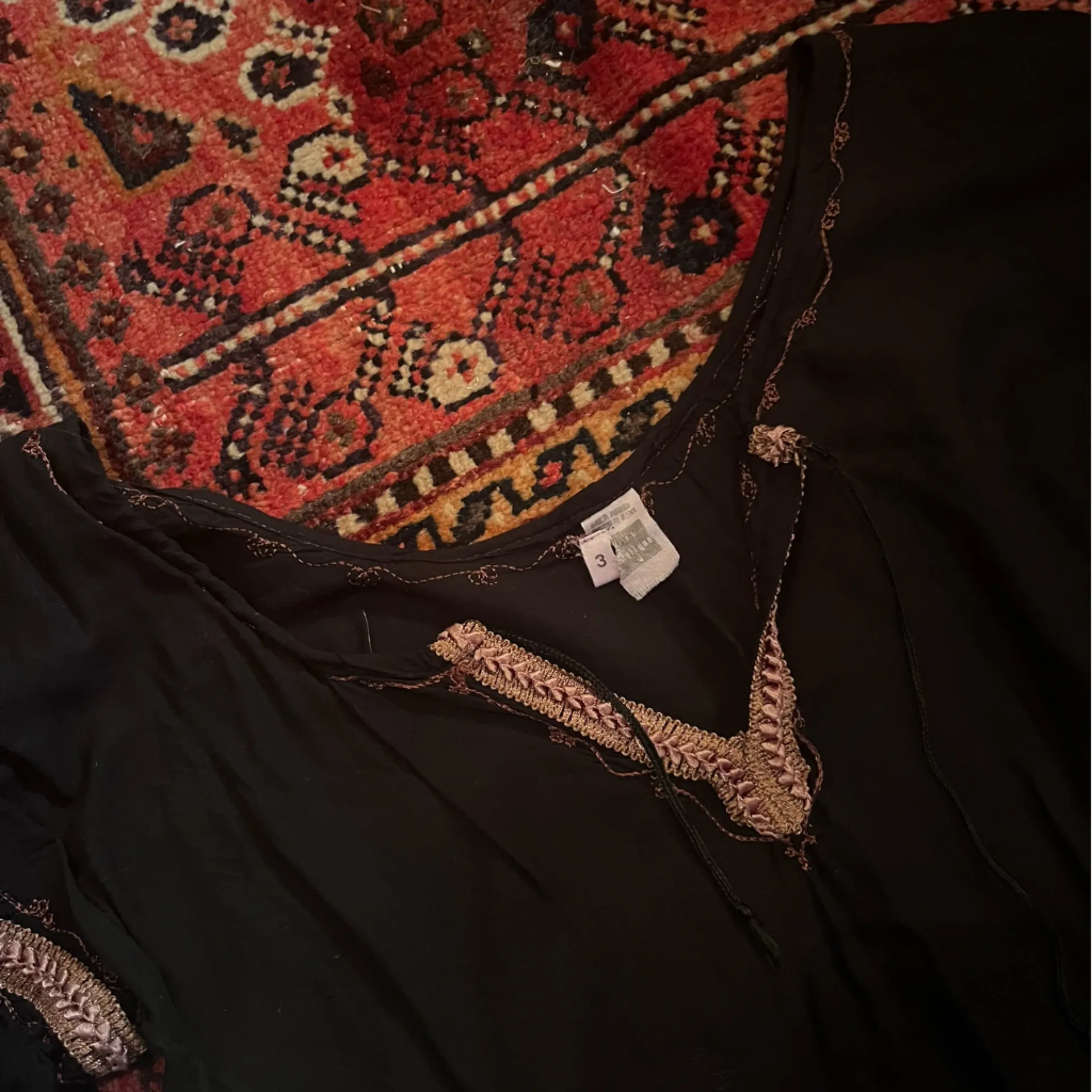 🛍️ Moroccan embroidered shirt 3/4 sleeve tunic Black - Image 2