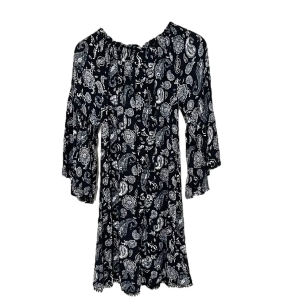 Knox Rose Floral Off the Shoulder Bell Sleeve Dress Womens‎ Size M Black White - Image 2