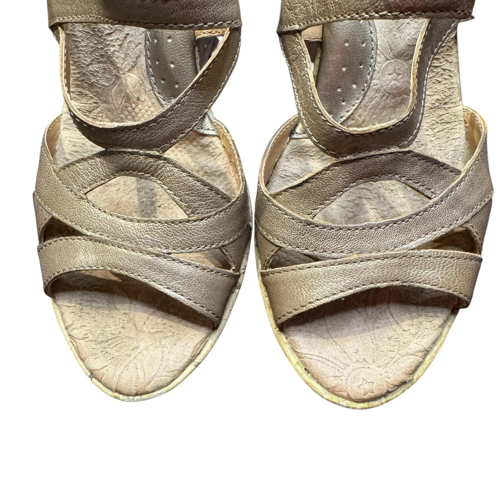 BOC Born Concept Shoes‎ Womens Size 9 40.5 Wedge Sandals Strappy Cork Platform Gold - Image 2