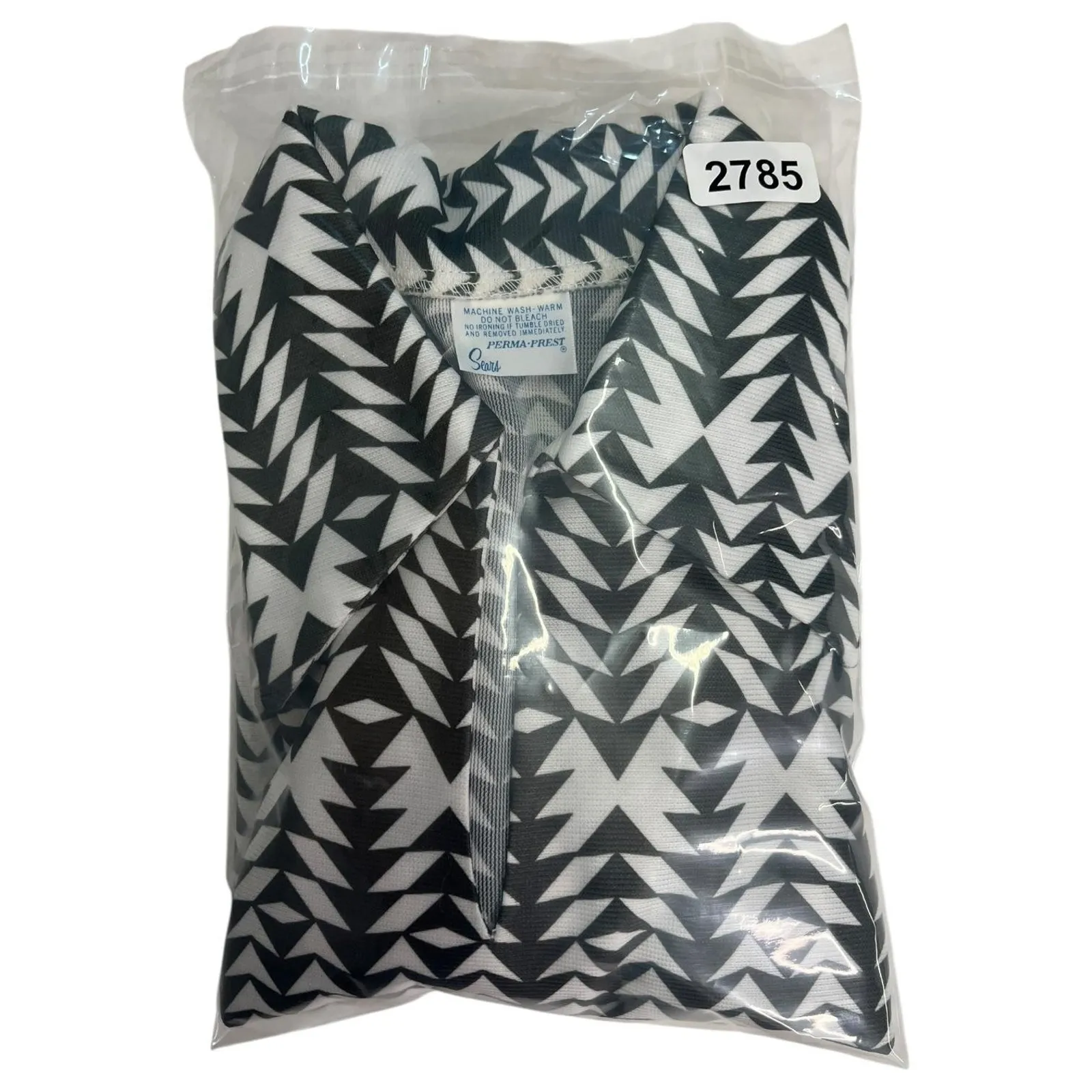 VTG Sears Top Womens Small Gray White Geometric Pattern Perma Prest 70s Retro - Image 10