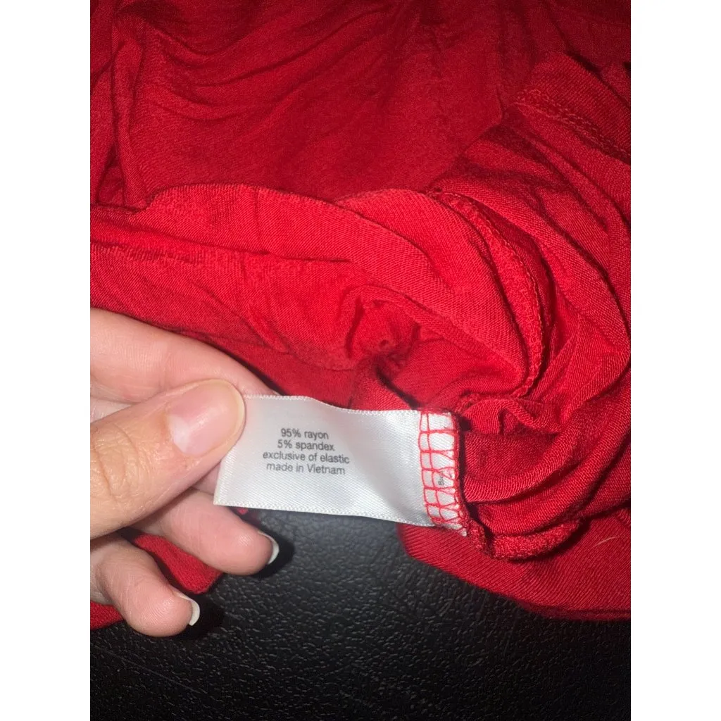 Lane Bryant Red Smocked Midi Dress 14/16 Short Sleeves Rayon/Spandex Lightweight - Image 7