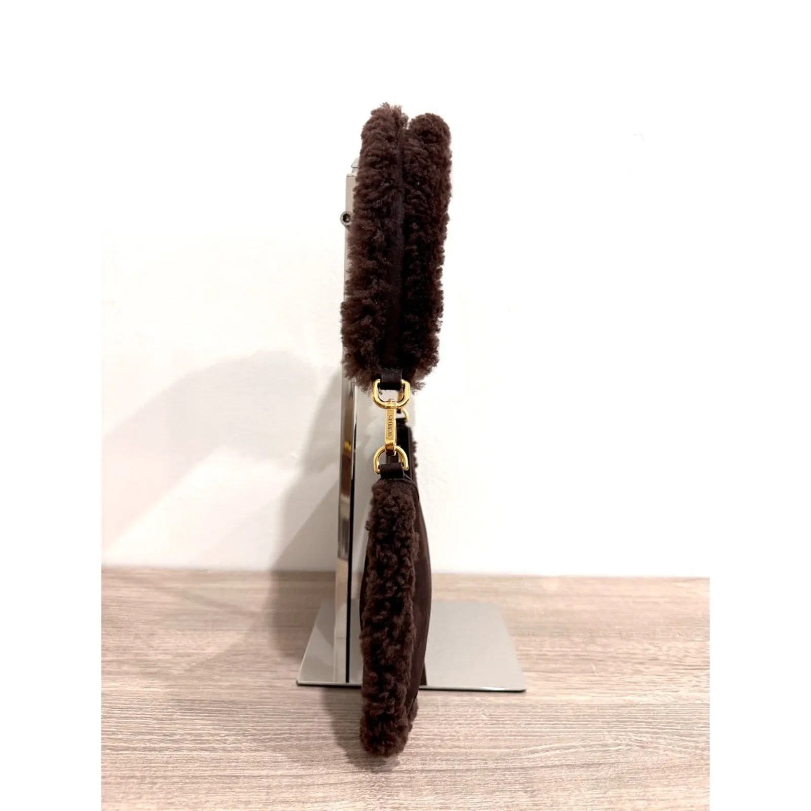 Jacquemus Le Bisou Doux Small Leather Shoulder Gag with Fuzzy Strap Brown - Image 5