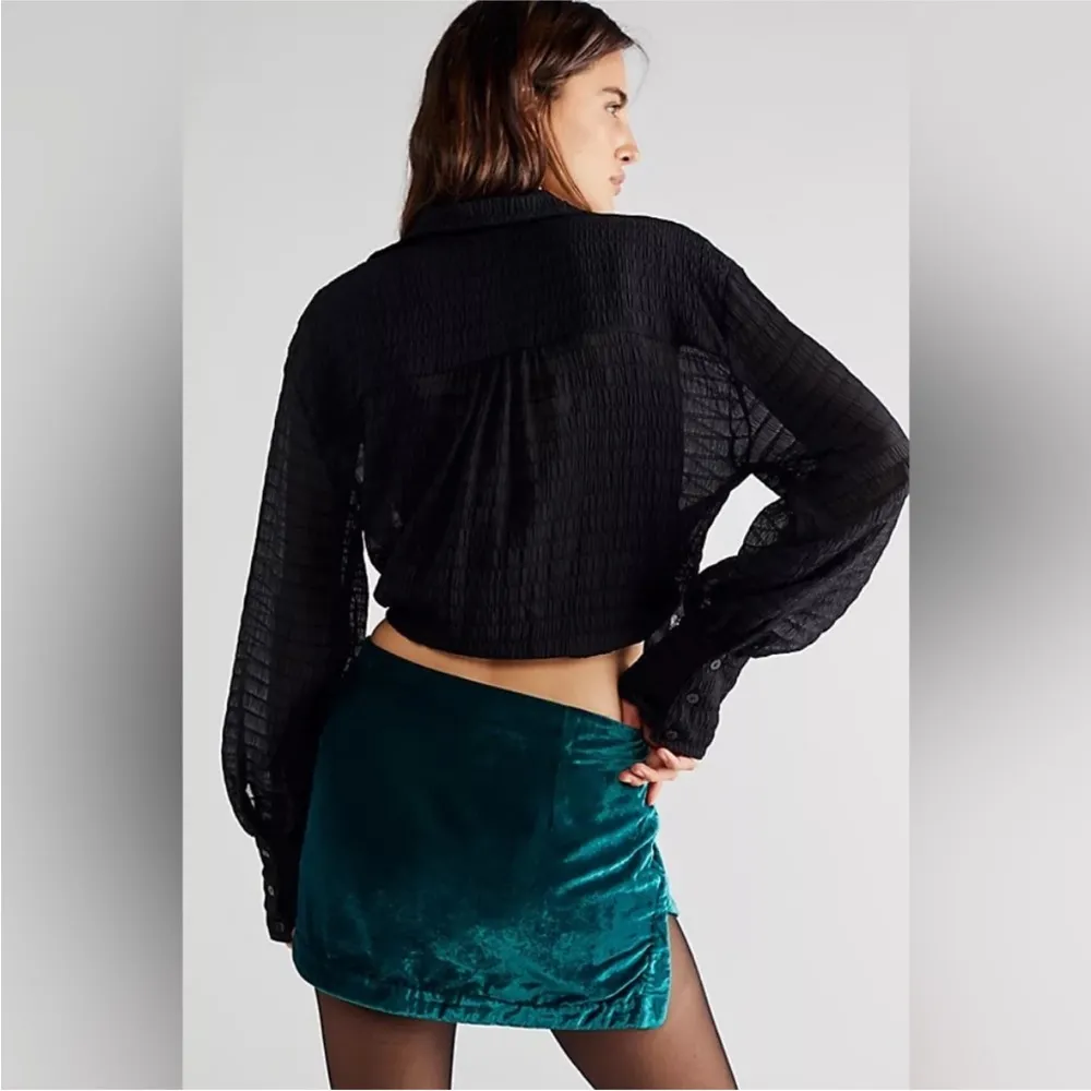 NWT FREE PEOPLE Annalise Velvet Mini Skirt Deep Teal SZ-10 - Image 3