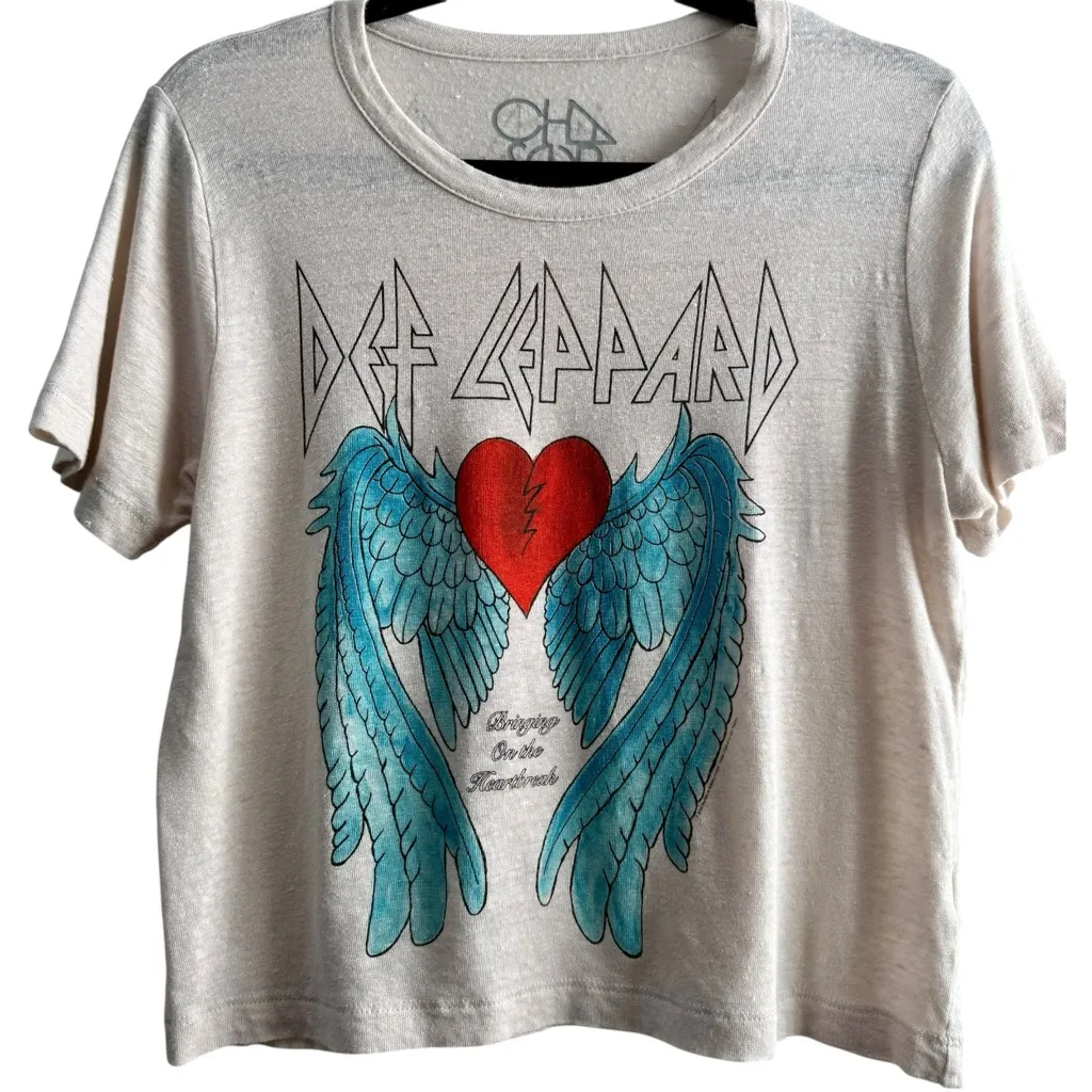 Chaser Def Leppard‎ Retro Bringing on the Heartbreak Linen Concert Tee Shirt MED - Image 3