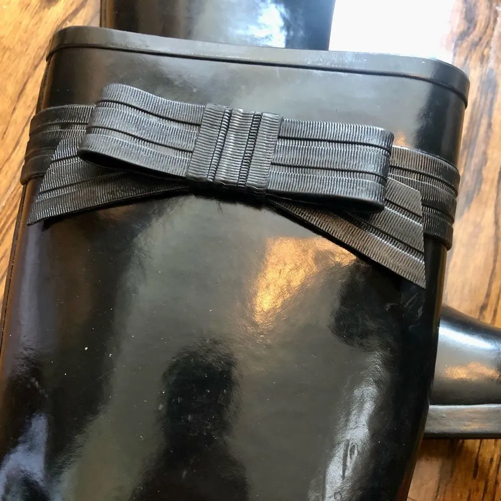 Women’s  New York Black Rain Boots Pink Lining Bow at Calf Sz 9 - Image 7