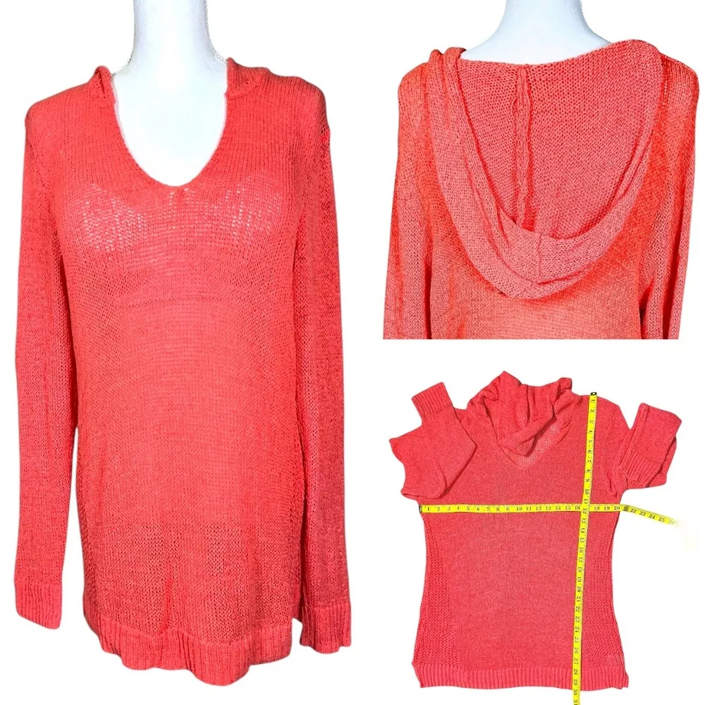 Sonoma Hoodie Sweater Loose Knit Long Peach Coral Peach Pink Womens XL - Image 16