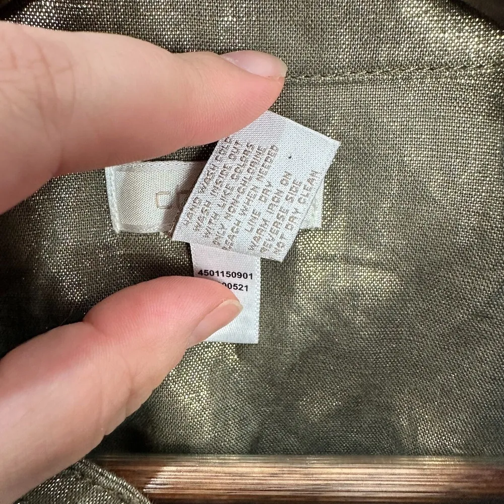 Chicos Metallic Gold Utility‎ Vest Womens 1 Medium Sleeveless Linen Blend Glam - Image 3