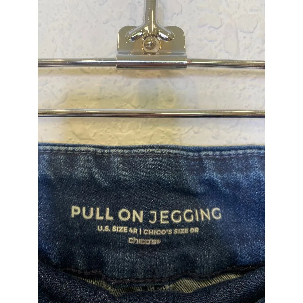 Chico’s Pull On Denim Dark Blue Wash Jeggings EUC Sz 4R Rhinestones Argyle Print - Image 4