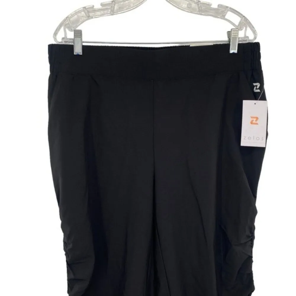 Zelos  Women’s Black Ruched Athletic Track Pants Joggers - Image 2