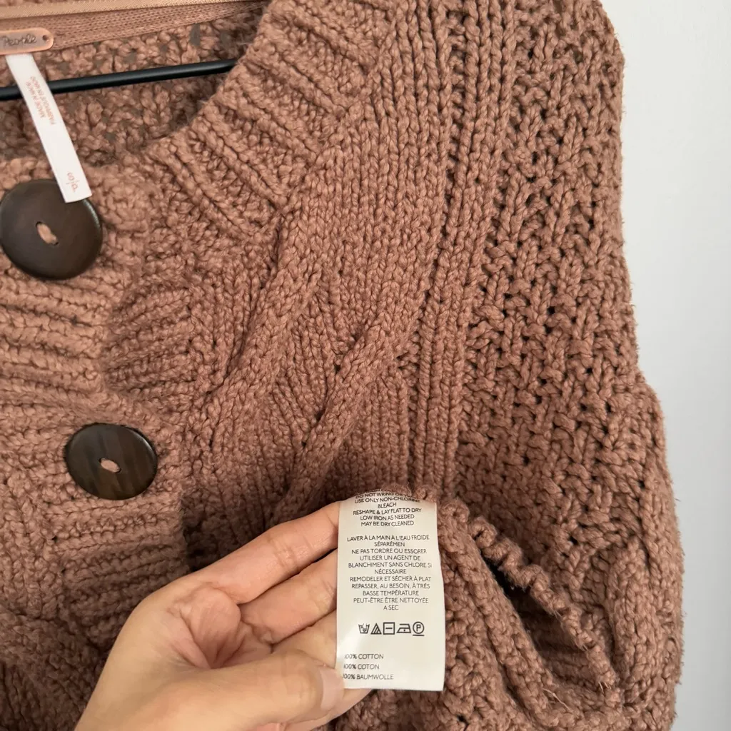 Free People Small Bonfire Chunky Cardigan Beaver Fur Boho - Image 5