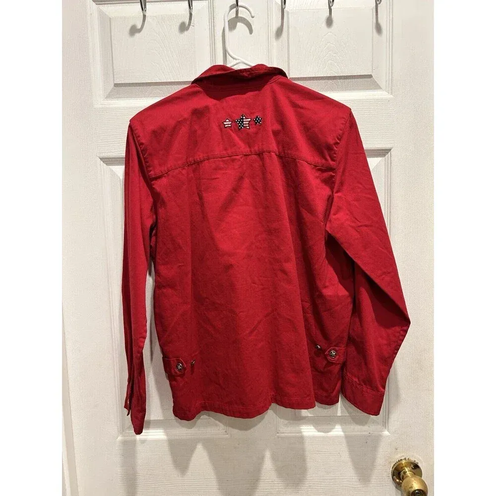 Christopher & Banks Women Button‎ Up Red Shirt America Stars Large USA Cotton - Image 7