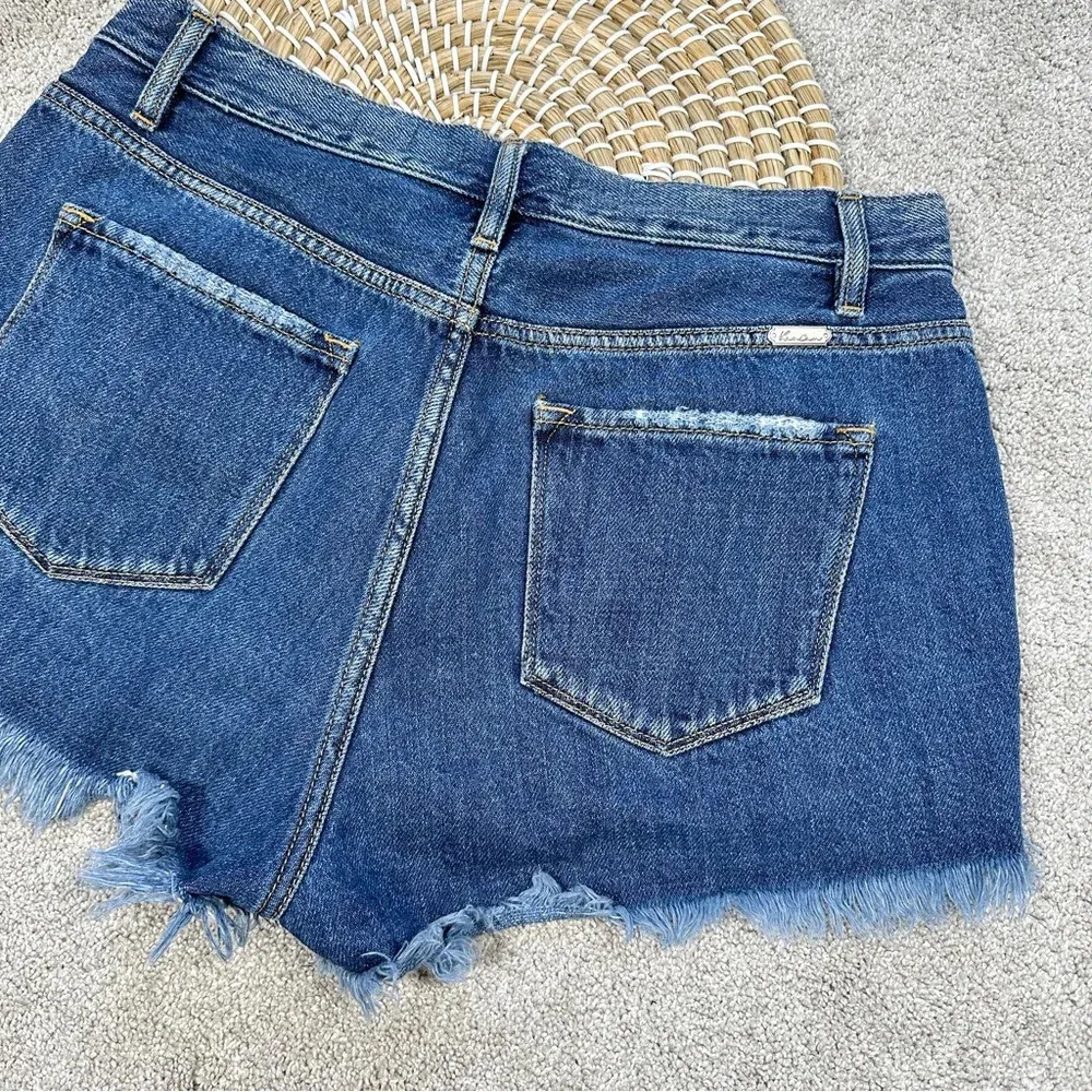 KanCan Signature Ultra High Rise Denim Short Frayed Distressed in Estilo Blue L Size L - Image 8