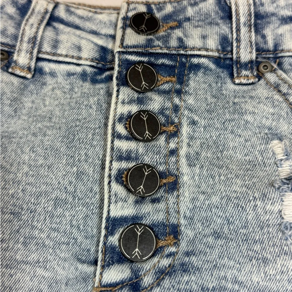 Blue High-Waisted Distressed Jean Shorts - Image 3