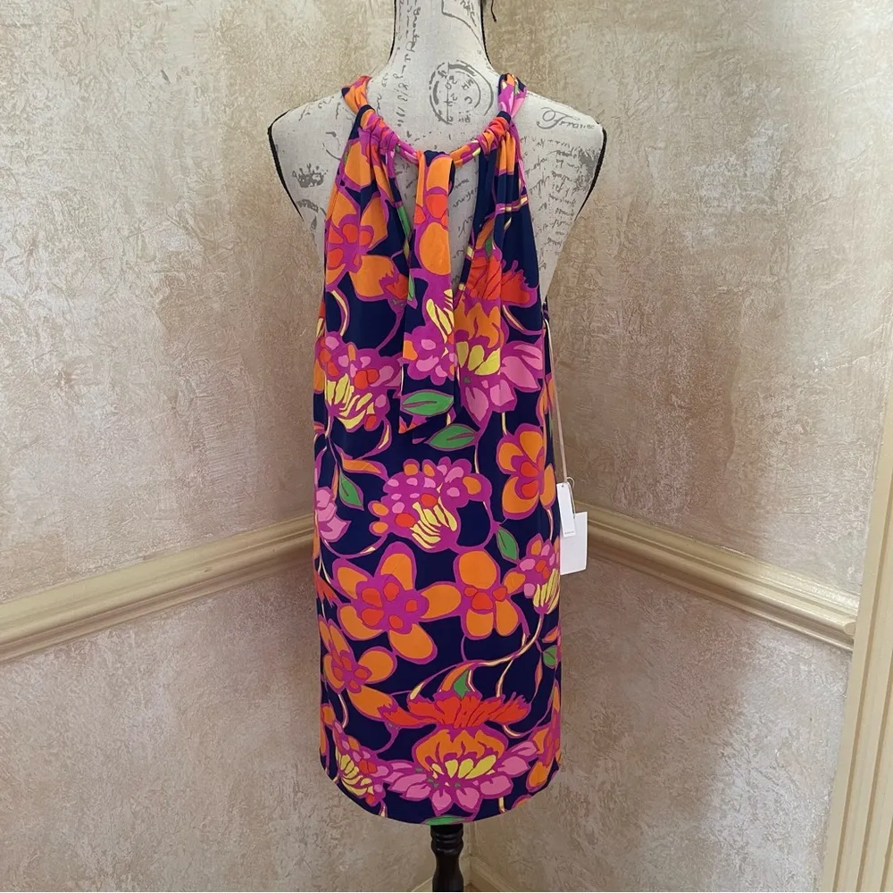 Trina Turk Multicolor Floral Halter Mini Dress Cover Up Swimwear Pool Sz Large - Image 5