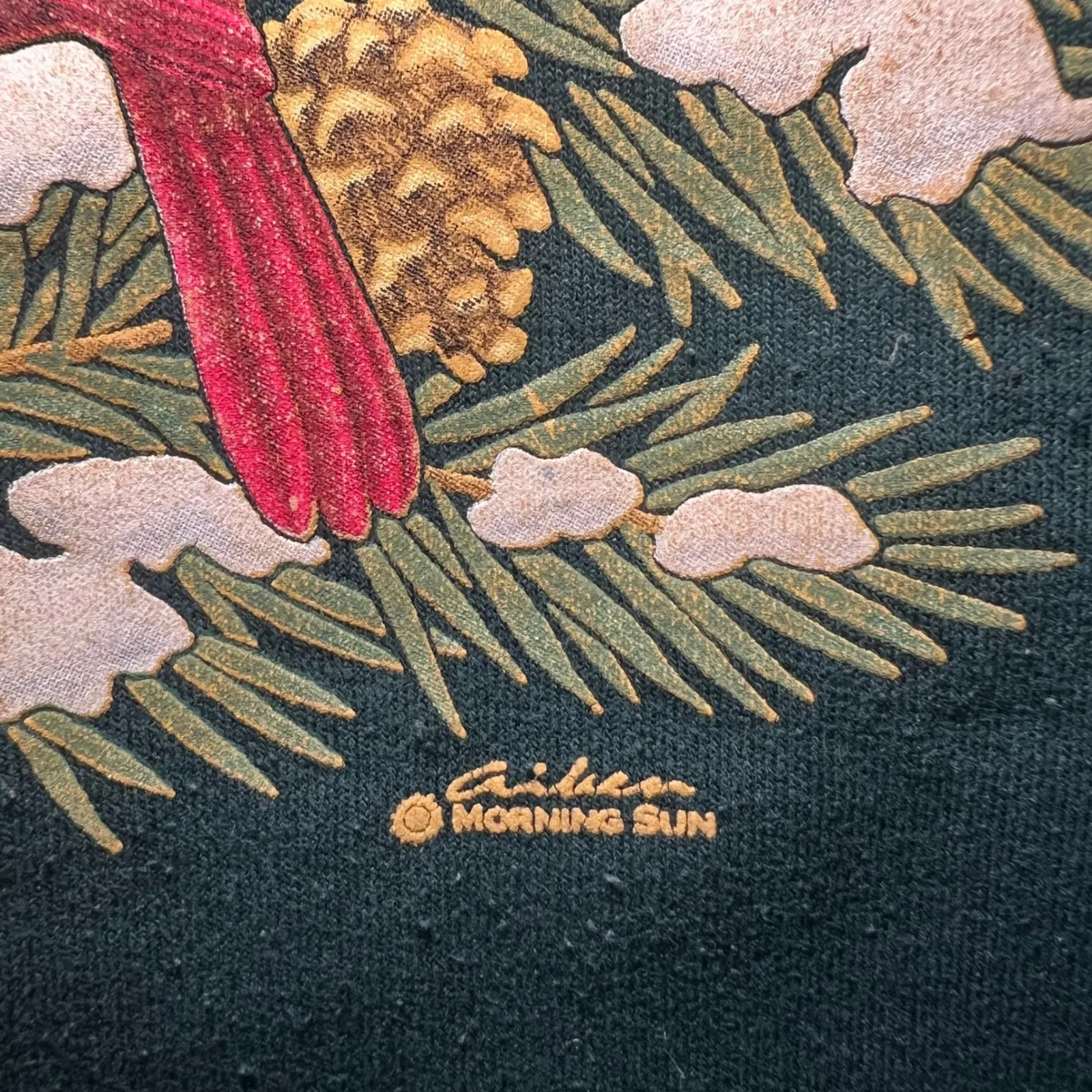 VTG 90s Morning Sun Cardinal Winter Scene Collared Sweatshirt Womens M Green Size M - Image 5