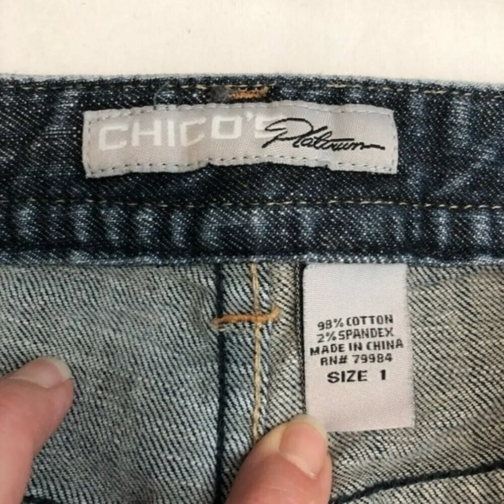 Chicos Platinum Denim Blue Embroidered Marquis Bootcut Jeans Size 1 M 8 - Image 2