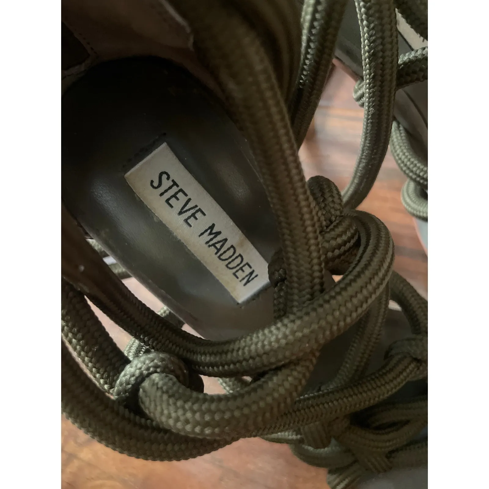 STEVE MADDEN Dancin' Rope Heels Olive Strappy Wrap Tie Size 7 Shoes Sandals - Image 7