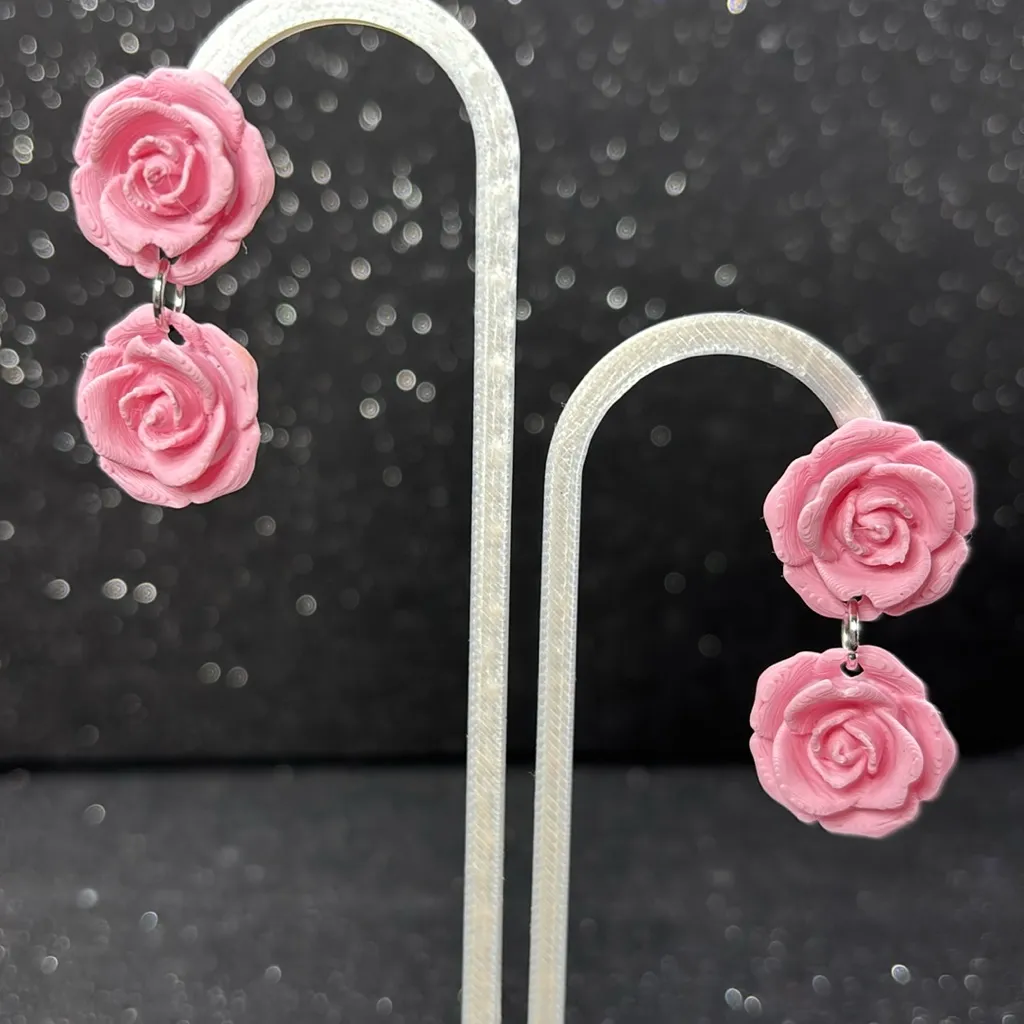Pink Rose Dangle Earrings - Image 3