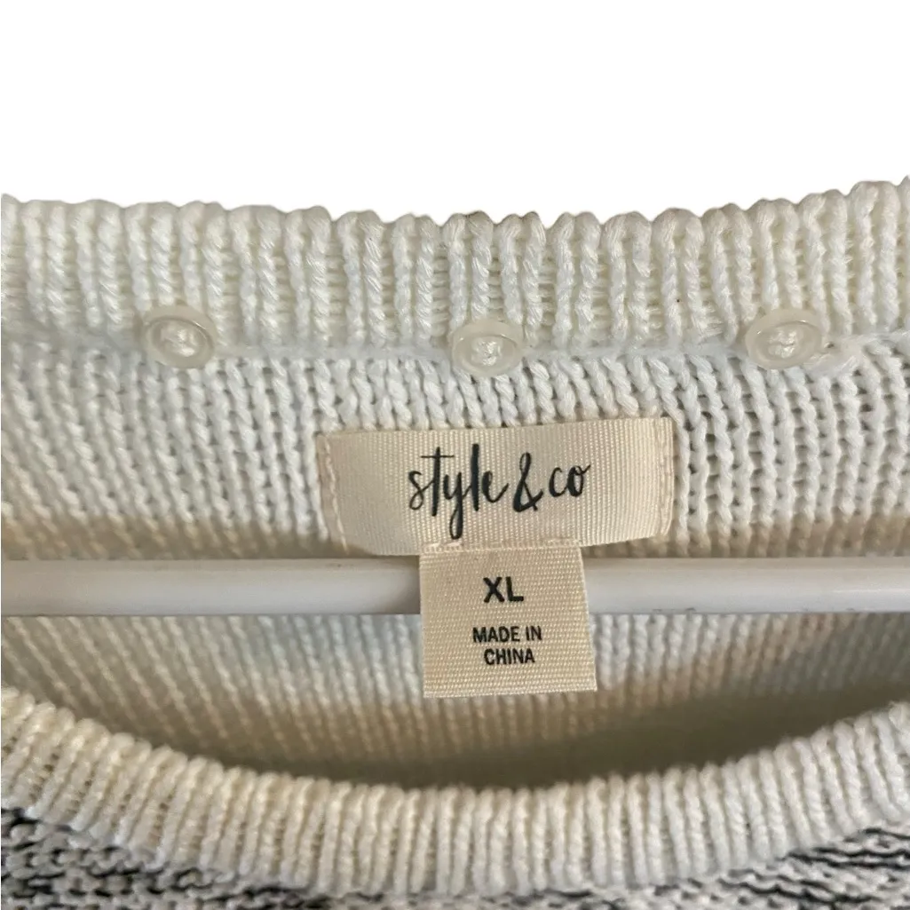 Style & co white &heather gray knit sweater classic timeless Fall winter basic - Image 4