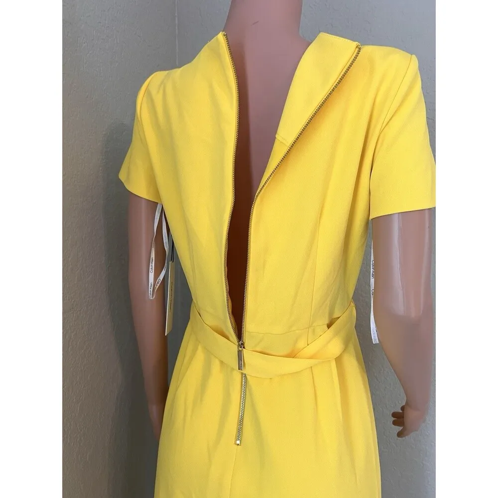 Calvin Klein Size 8 Short Sleeve Belted Ruffle Hem Wrap Mid Length Dress NEW - Image 5