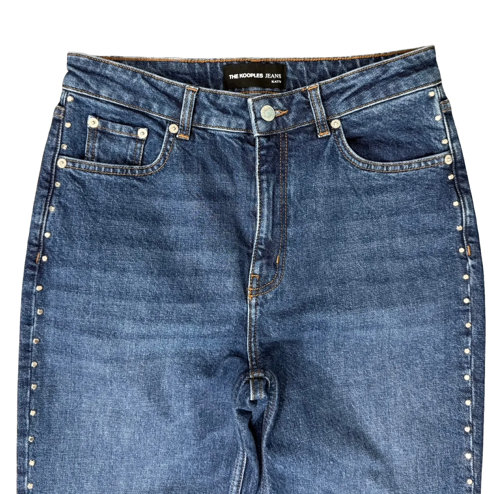 The Kooples Katy Blue Earth Dot Silver Studded Straight Leg Denim Jeans size 28 - Image 9