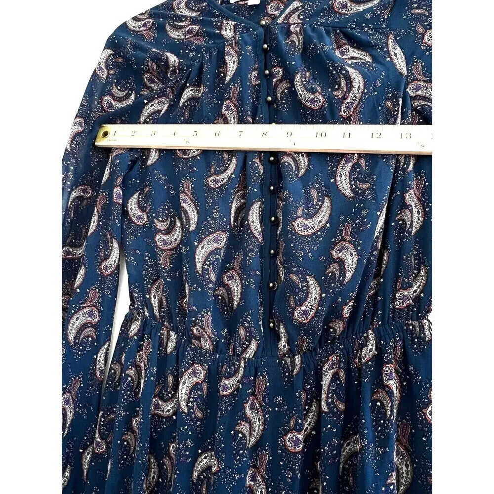 DR2 Bohemian long sleeve blue navy country native chic midi womens dress sz XS - Image 3