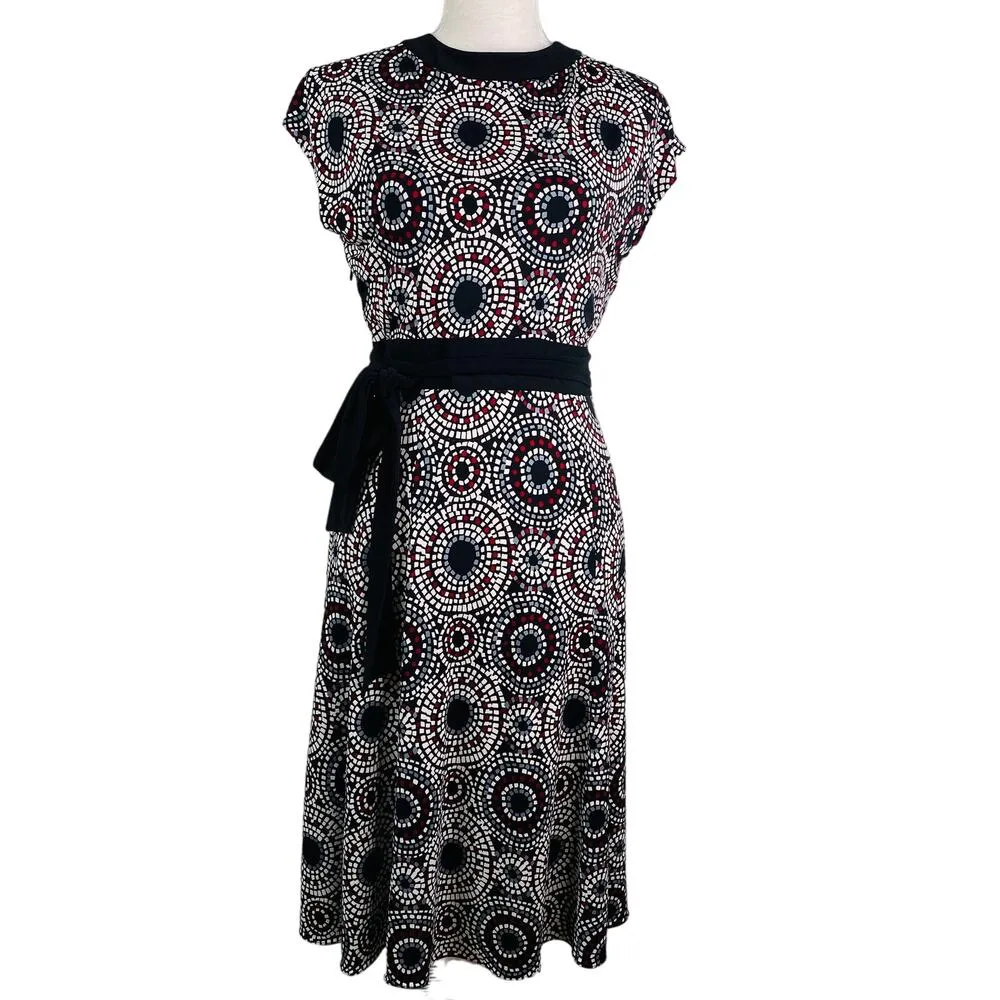 Tahari Arthur S. Levine Dress 6 Cap Sleeves Black Cream Wine Gray Belted - Image 10