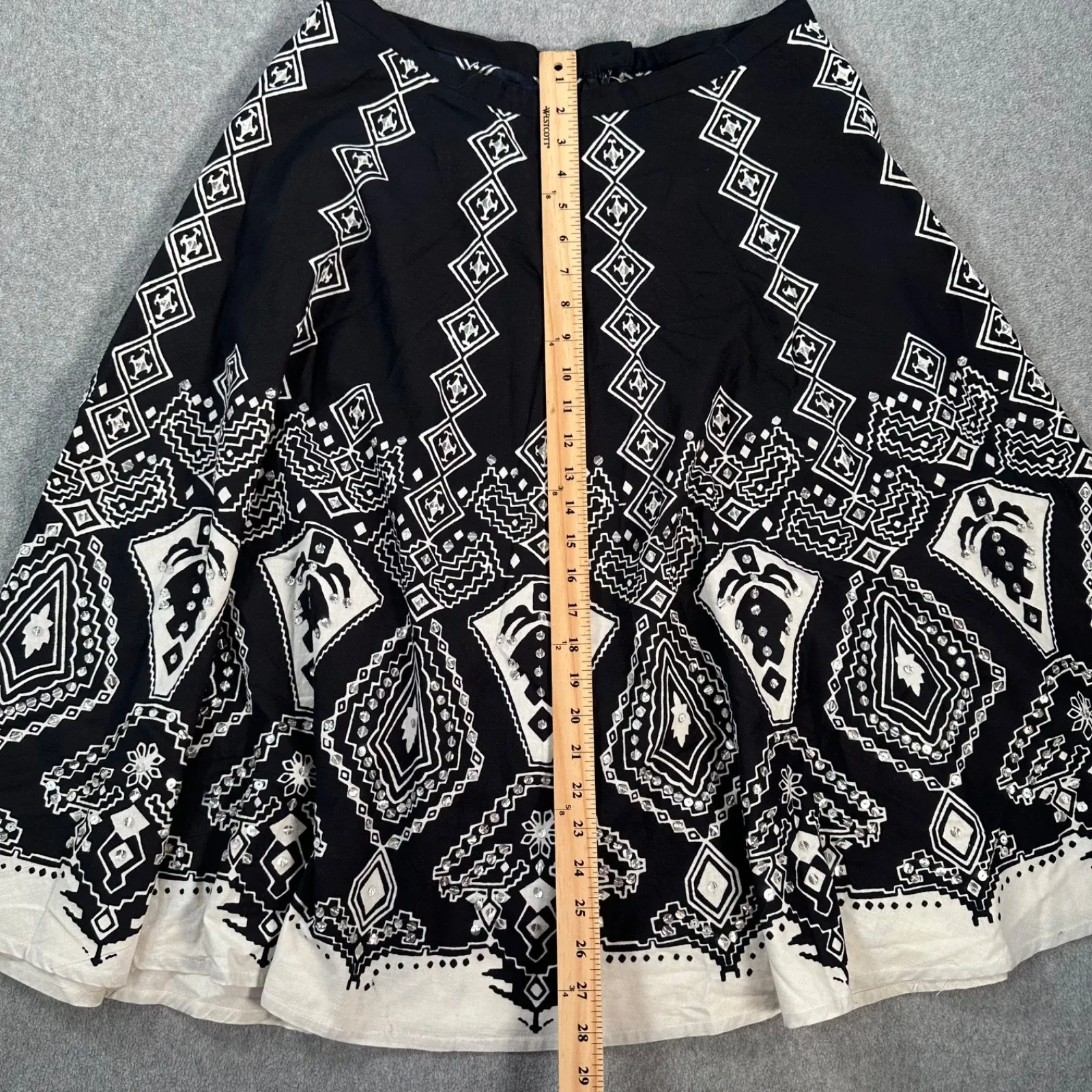 Mlle Gabrielle Flare Skirt Women's Small Black/Ivory Sequins Cotton Swing Twirl - Image 4