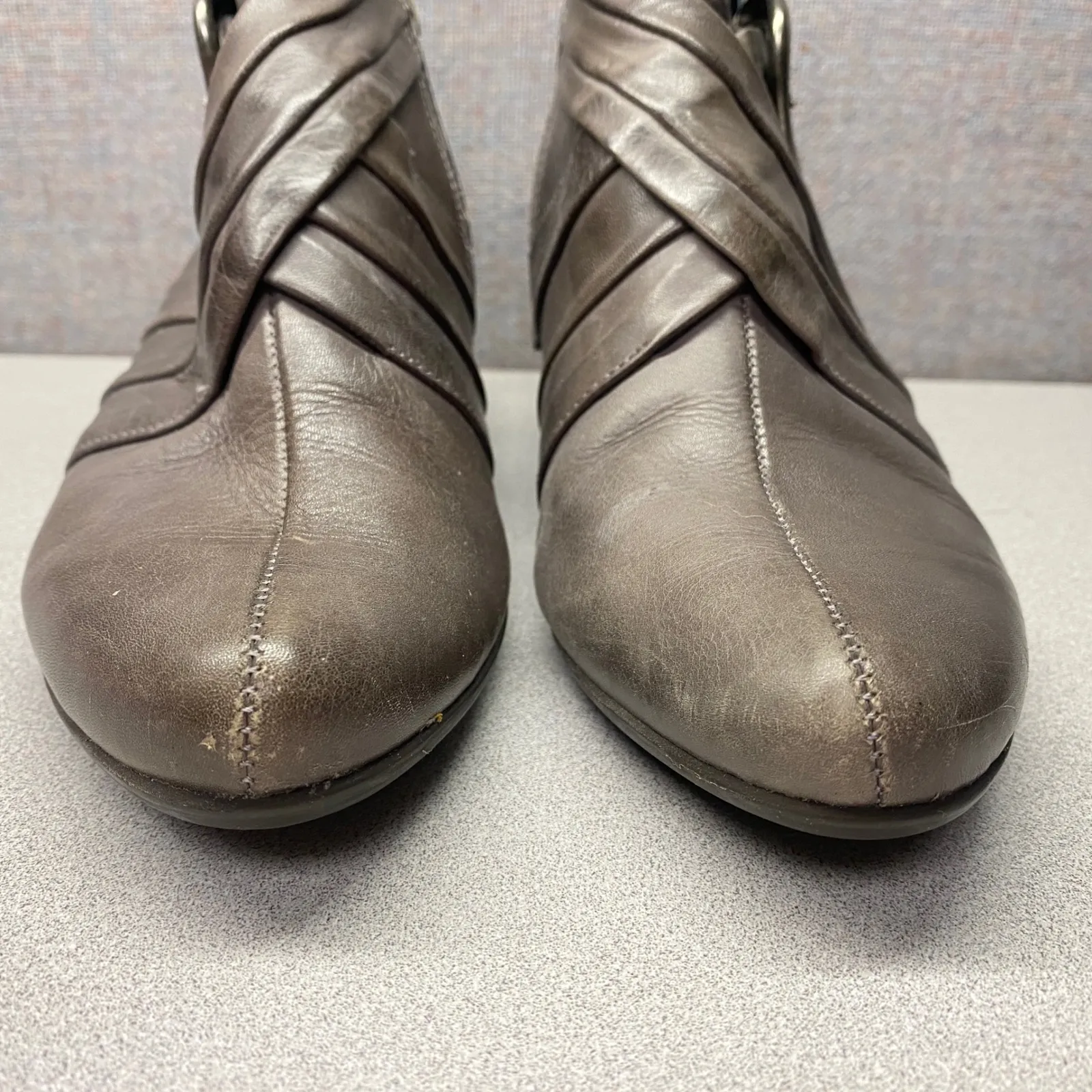 Pikolinos Sz 38 Gray Leather Ankle Boots Wedge Heel Buckle Women Shoes - Image 3