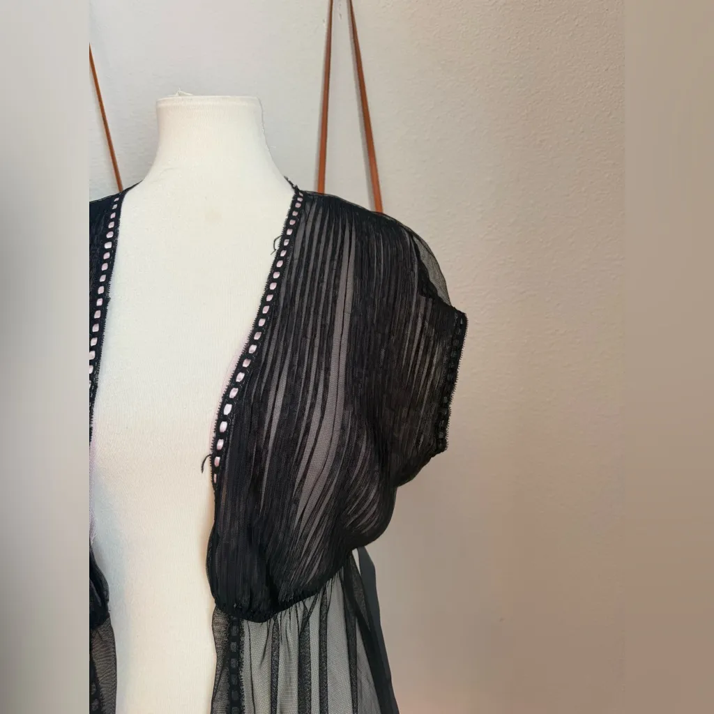 Vintage Seductivewear by Cinema Etoile Black Ruffle Sheer Robe, XL Pink - Image 2