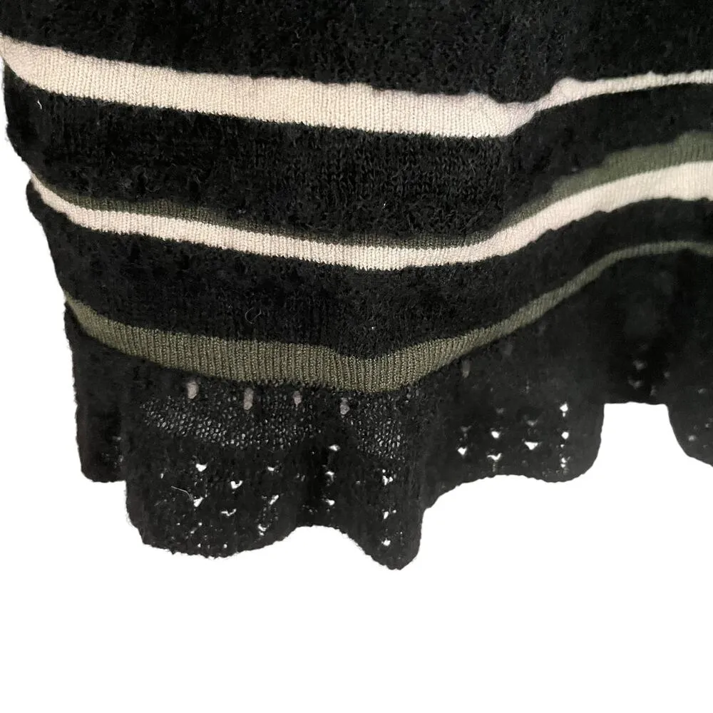 Aldo + Martins Black Abstract Stripe Alpaca Wool Ruffle Hem Cardigan Sweater NWT Size L - Image 8