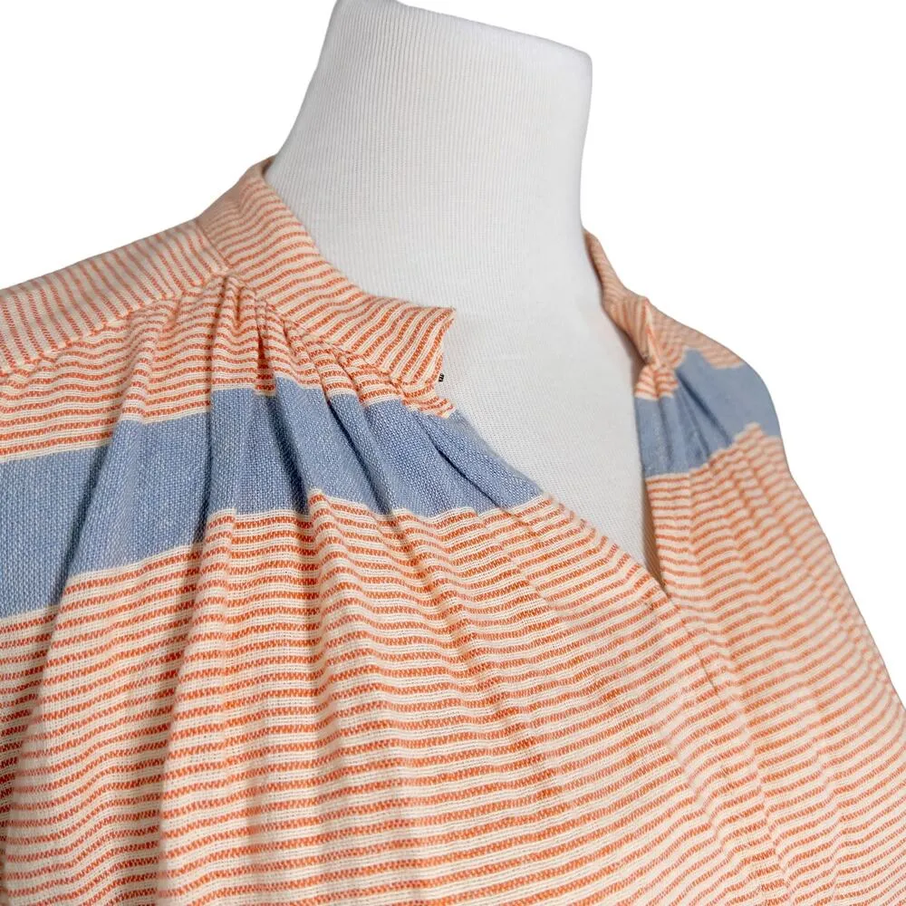 Apiece Apart Agata Shirred Boxy Flowy Blouse in Cote Stripe Orange Blue White 4 - Image 7