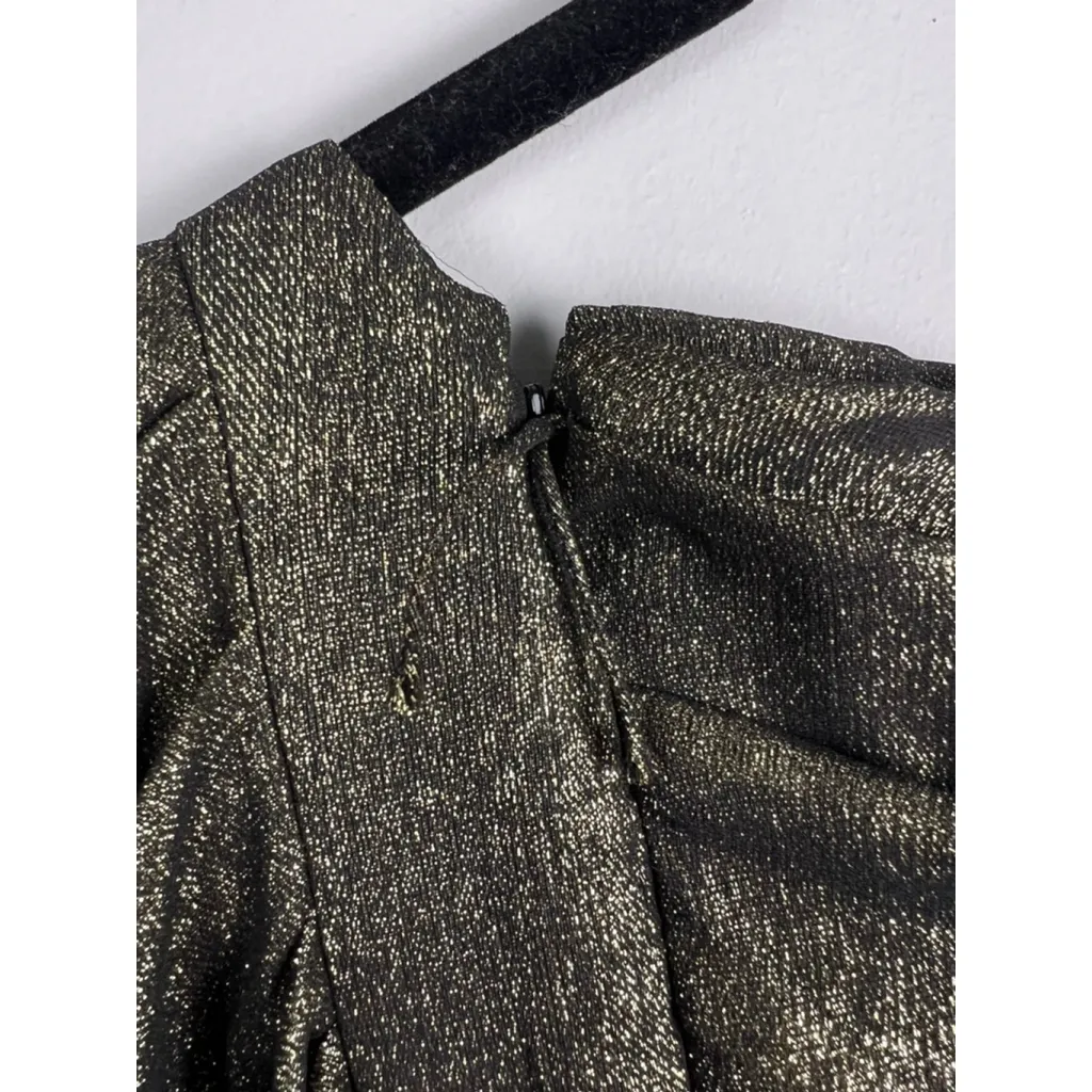 J. Mendel Paris Metallic Ruched Lamé Mini Dress Gold Bronze Size 6 - Image 8