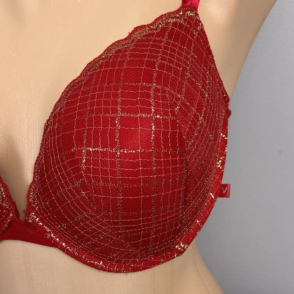 New Victoria’s Secret Push Up Bra Size 38DD Red Gold Underwire Lined Molded NWT - Image 3