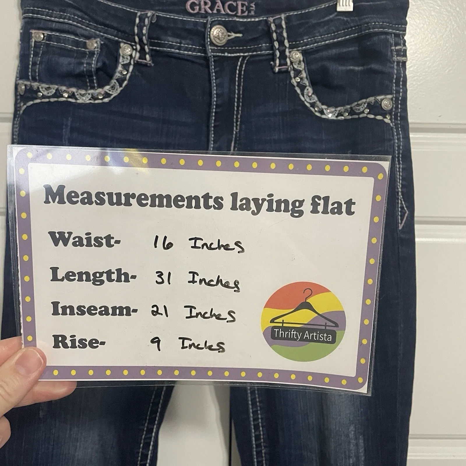 Grace Jeans Women Size 29 Embellished Pocket Bootcut Dark Wash Denim Blue - Image 2