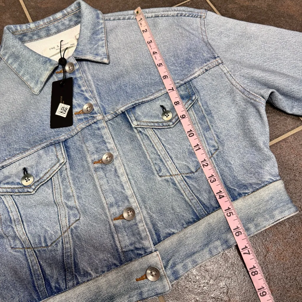 NEW Rag & Bone Miramar Cropped Trucker Jacket Tulip Blue XS - Image 12