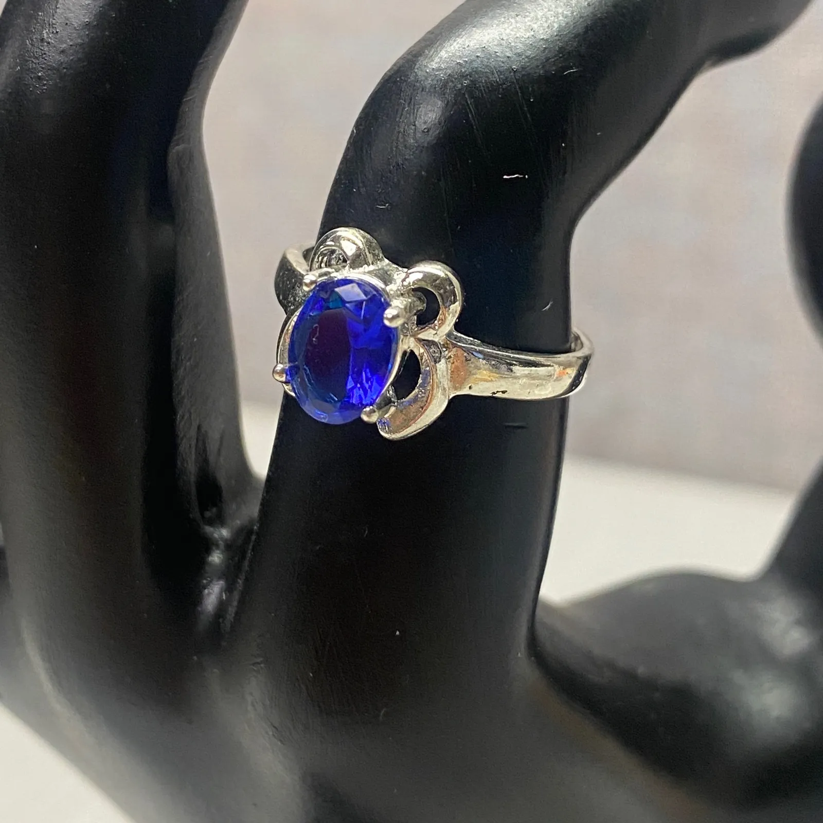 Sterling Silver Oval Blue Gem Solitaire Bow Accent Statement Ring Gift For Her - Image 6