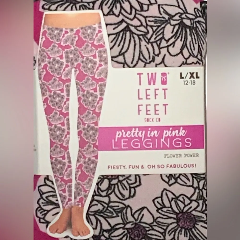 Two Left Feet Leggings Pretty in Pink Floral Flower Power Women 16/18 Plus L/XL - Image 4