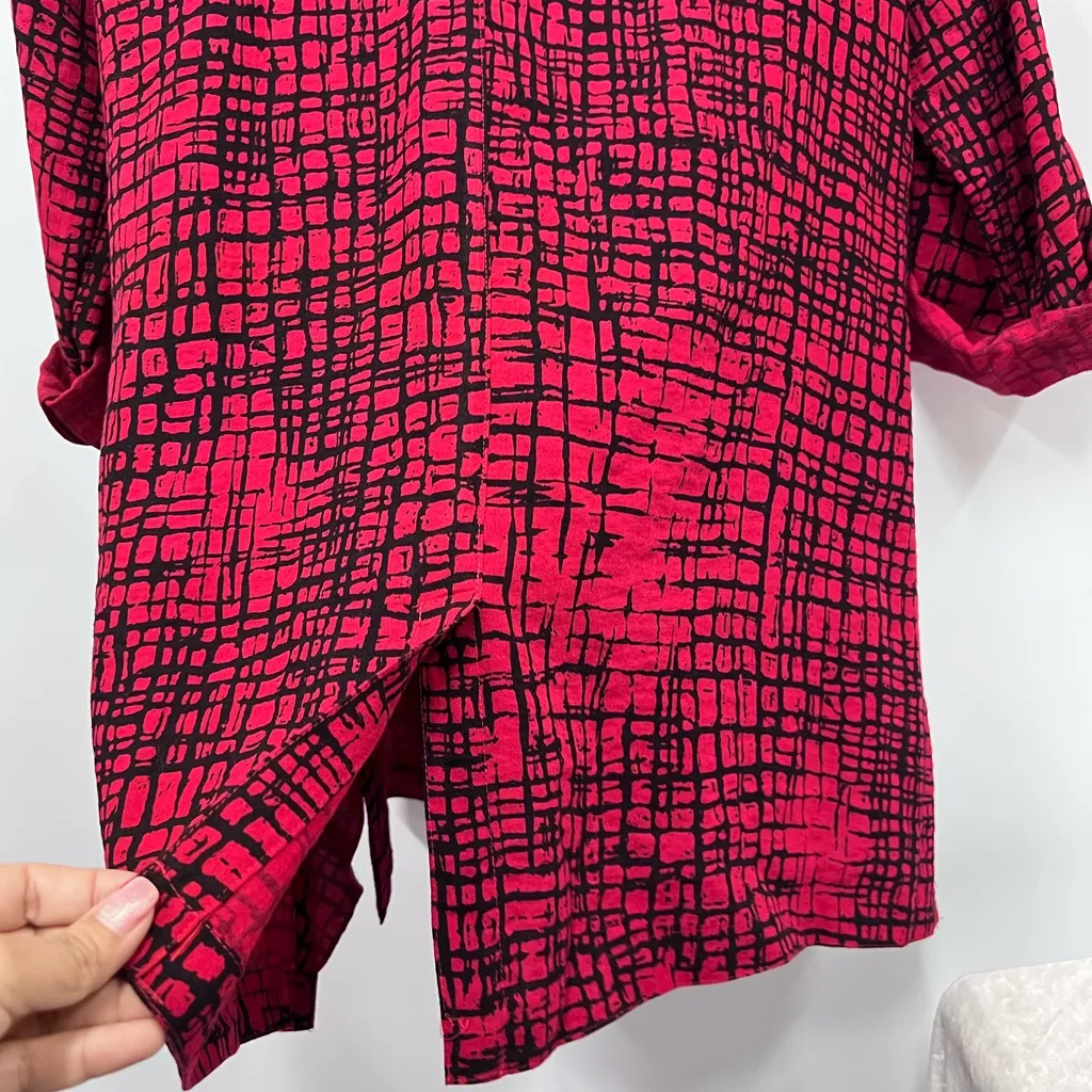 John Mark S Red Black Button-Down Shirt window pane long sleeve roll up tab - Image 9