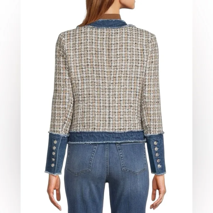 Nanette Lepore NEW Tweed Denim Jean Fringe Tailored Casual Blazer Size S - Image 2