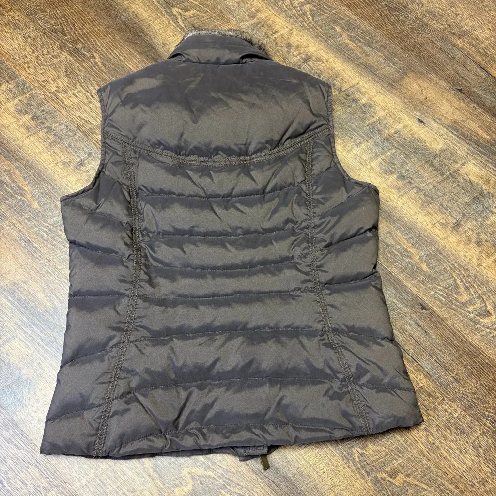 Vintage Eddie Bauer Goose Down Puffer Vest Faux Fur Collar Brown Womens Medium - Image 10