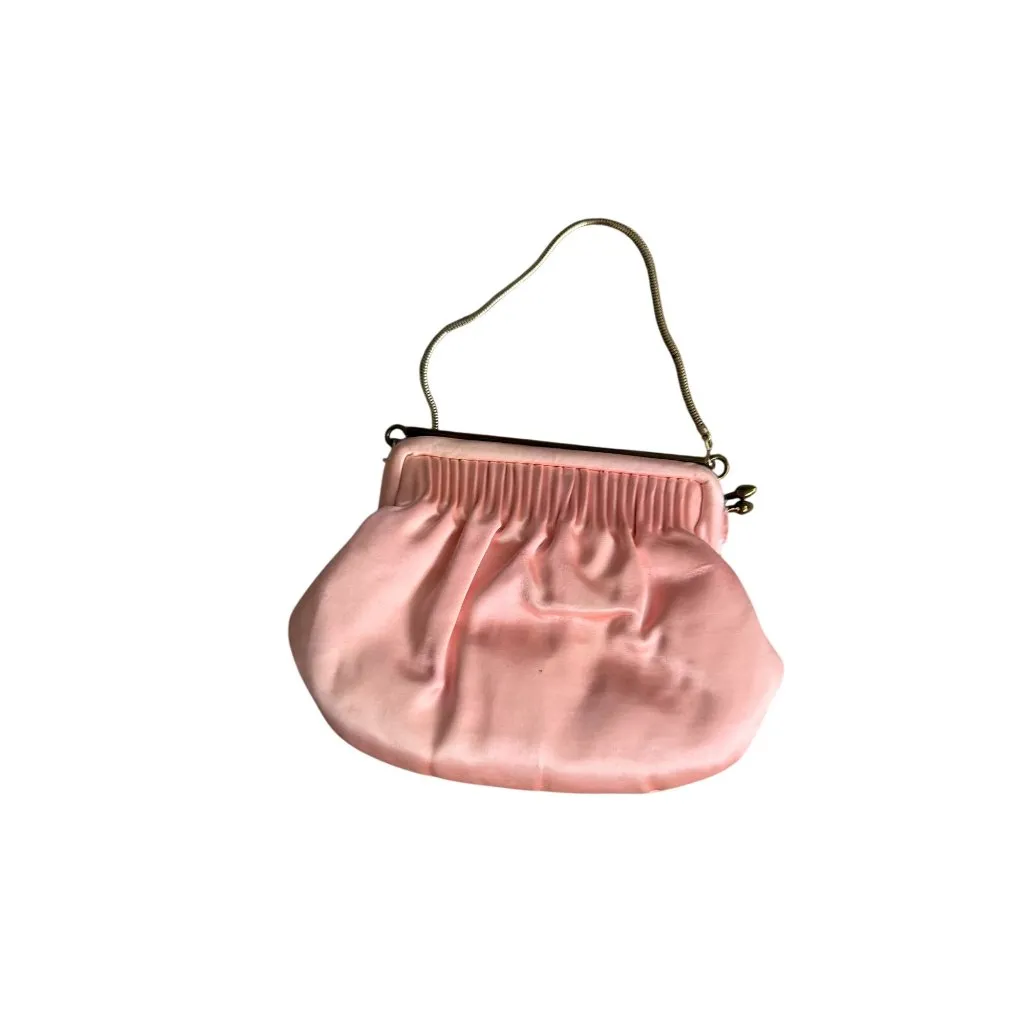 VINTAGE Time Capsule Pink Gold Kisslock Closure Satin Cocktail Bag - Image 2